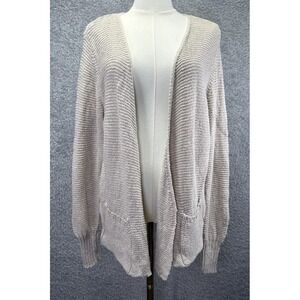 Eileen Fisher Womens L Linen Cotton Cardigan Beige Open Front Longline Lagenlook